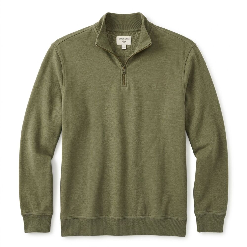 Dockers XXL Olive Green Quarter Zip Sweatshirt Pullover Heathered‎ Mens 2XL